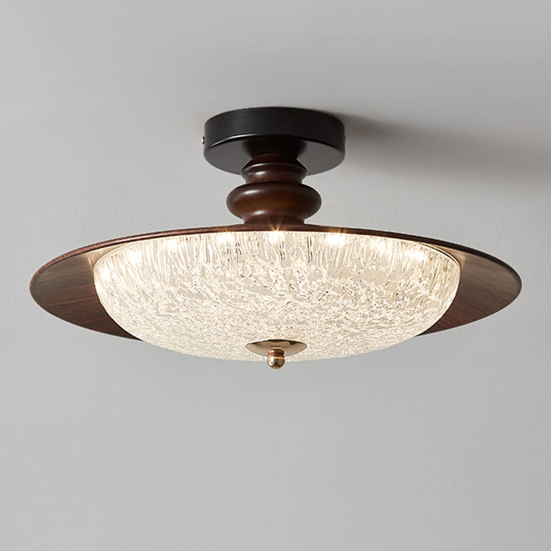 Traditional French Iron Acrylic Round LED Semi-Flush Mount Ceiling Light For Bedroom