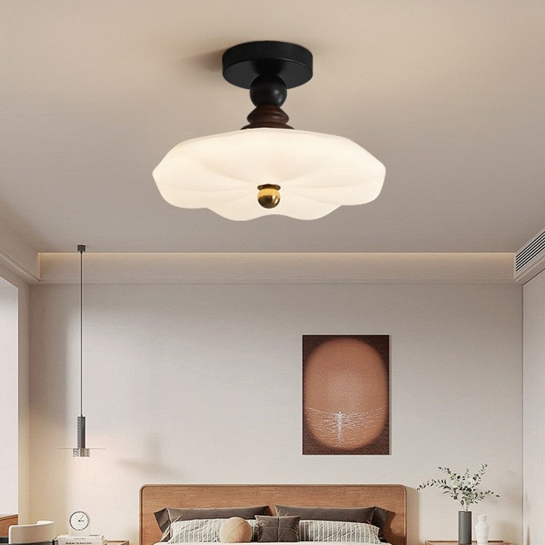 Traditional French Iron Acrylic Round LED Semi-Flush Mount Ceiling Light For Bedroom