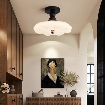 Traditional French Iron Acrylic Round LED Semi-Flush Mount Ceiling Light For Bedroom