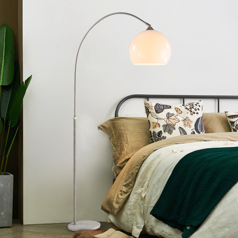 Modern Minimalist Marble Acrylic Stainless Steel Fishing Round 1-Light Standing Floor Lamp For Living Room
