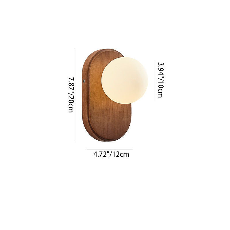 Traditional Japanese Wood Glass Round 1-Light Wall Sconce Lamp For Bedroom