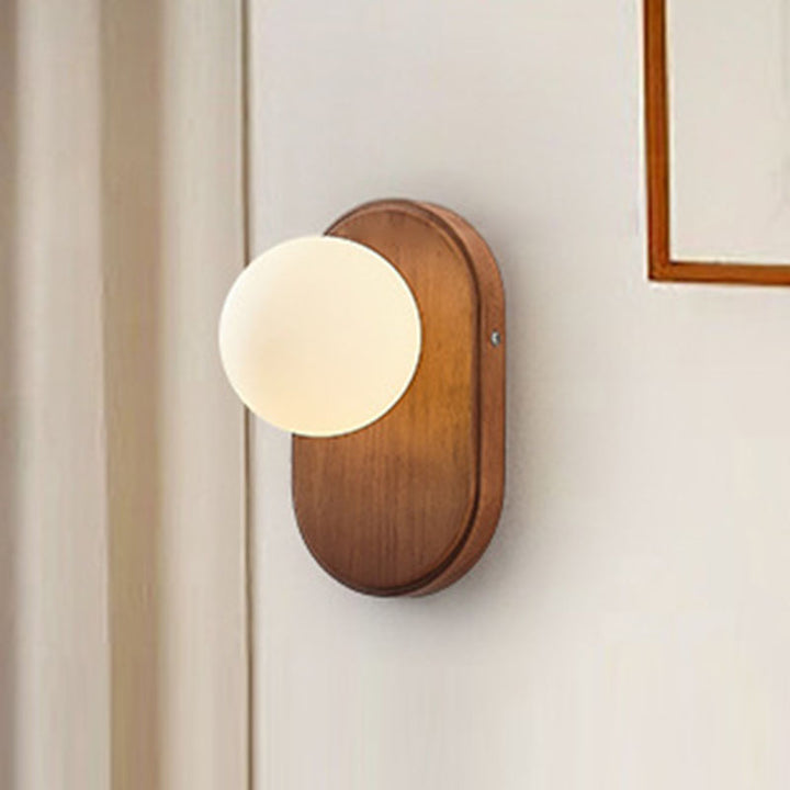 Applique murale ronde en bois et verre japonaise traditionnelle à 1 lumière pour chambre 