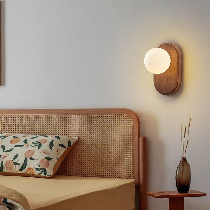 Applique murale ronde en bois et verre japonaise traditionnelle à 1 lumière pour chambre 