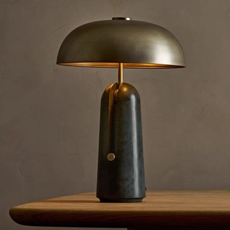 Traditional Japanese Iron Travertine Marble Mushroom 1-Light Table Lamp For Bedroom