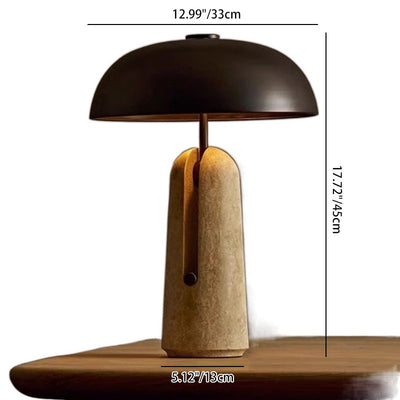 Traditional Japanese Iron Travertine Marble Mushroom 1-Light Table Lamp For Bedroom