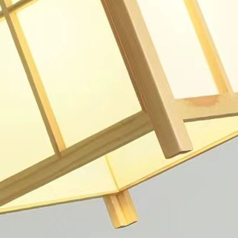 Traditional Japanese Wood PVC Square Lantern 1-Light Pendant Light For Hallway