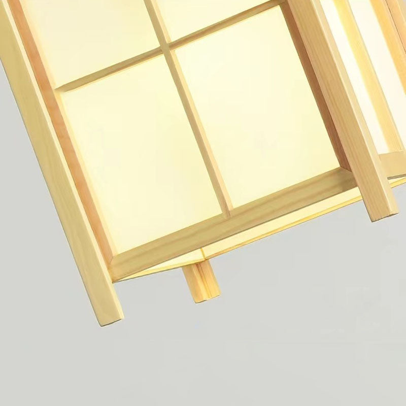Traditional Japanese Wood PVC Square Lantern 1-Light Pendant Light For Hallway