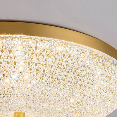 Contemporary Luxury Copper Glass Round LED Flush Mount Ceiling Light For Hallway
