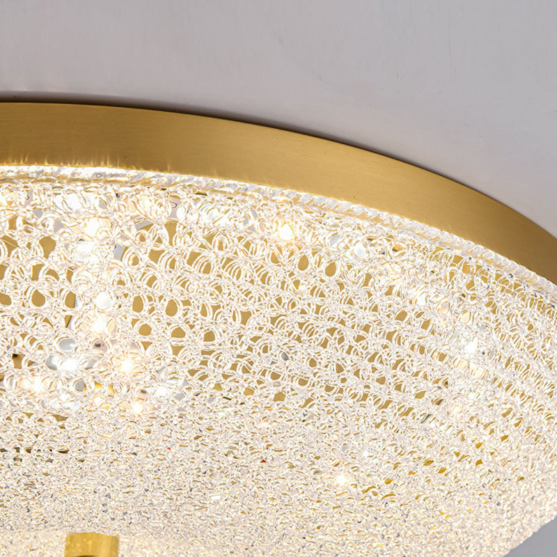 Contemporary Luxury Copper Glass Round LED Flush Mount Ceiling Light For Hallway