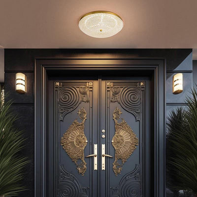 Contemporary Luxury Copper Glass Round LED Flush Mount Ceiling Light For Hallway