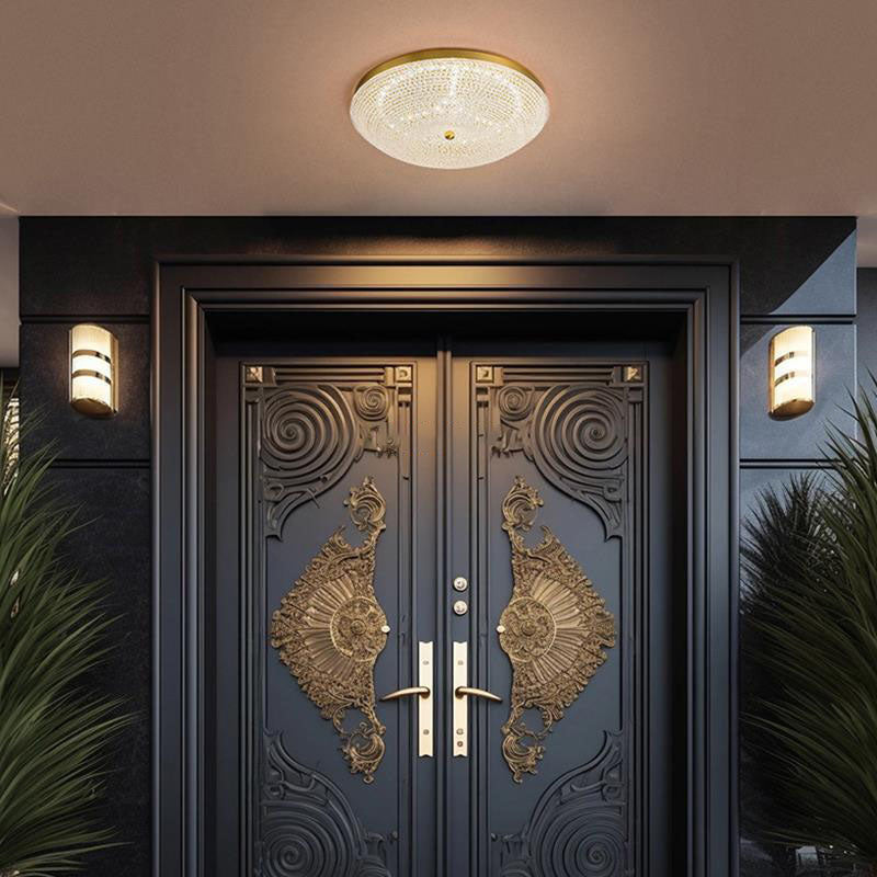 Contemporary Luxury Copper Glass Round LED Flush Mount Ceiling Light For Hallway