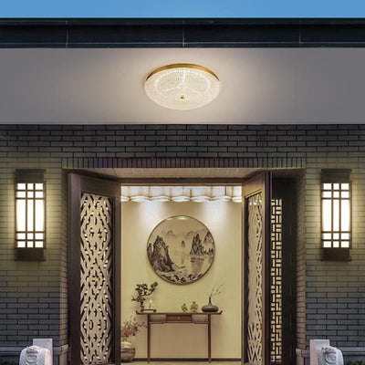 Contemporary Luxury Copper Glass Round LED Flush Mount Ceiling Light For Hallway