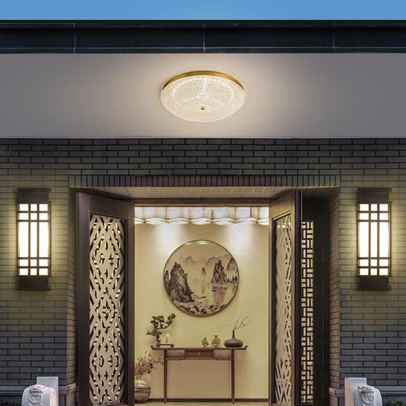 Contemporary Luxury Copper Glass Round LED Flush Mount Ceiling Light For Hallway