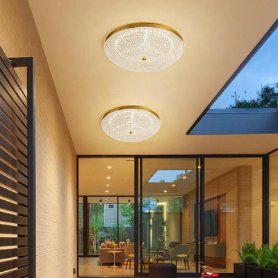 Contemporary Luxury Copper Glass Round LED Flush Mount Ceiling Light For Hallway