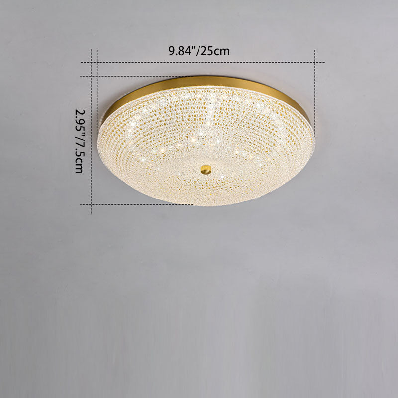 Contemporary Luxury Copper Glass Round LED Flush Mount Ceiling Light For Hallway