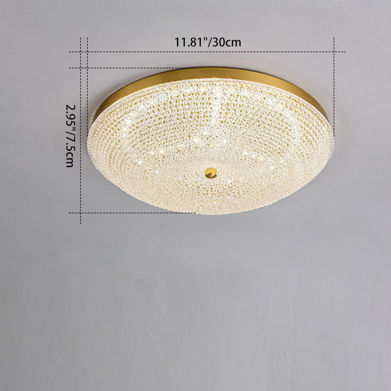 Contemporary Luxury Copper Glass Round LED Flush Mount Ceiling Light For Hallway