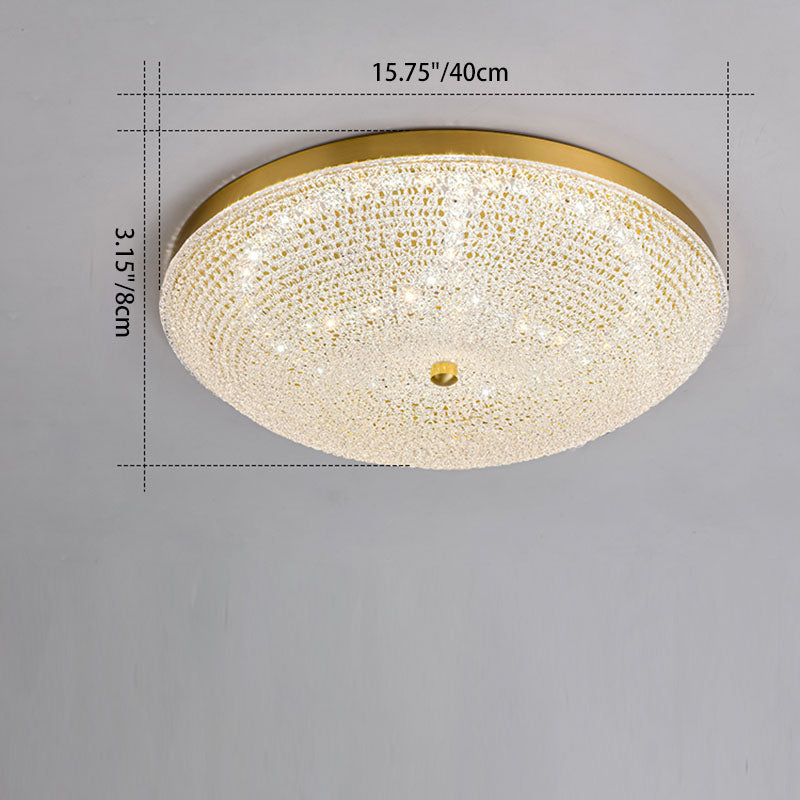 Contemporary Luxury Copper Glass Round LED Flush Mount Ceiling Light For Hallway