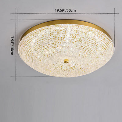 Contemporary Luxury Copper Glass Round LED Flush Mount Ceiling Light For Hallway