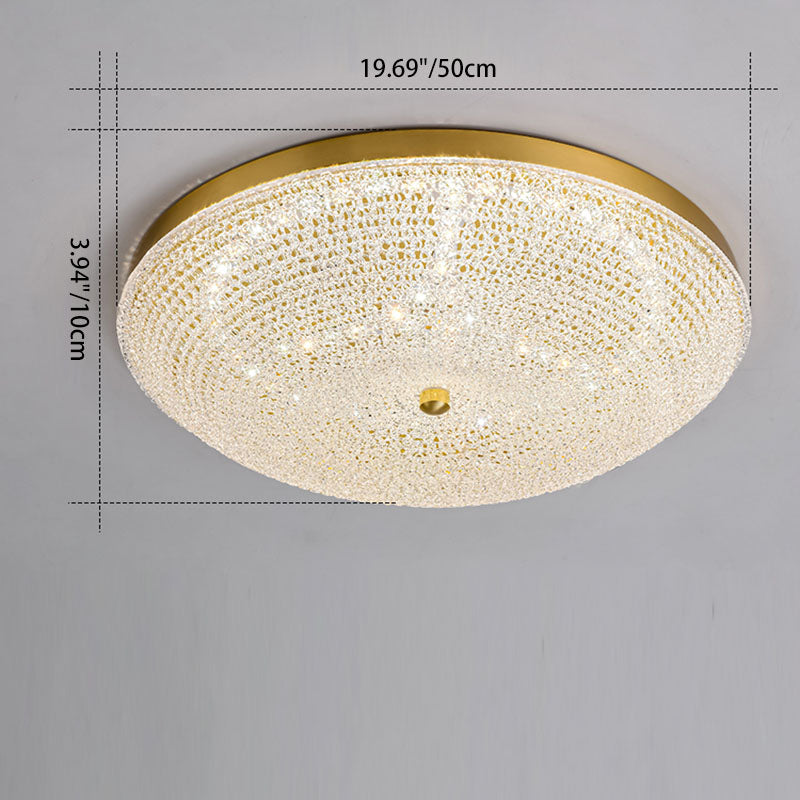 Contemporary Luxury Copper Glass Round LED Flush Mount Ceiling Light For Hallway