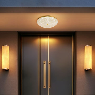 Contemporary Luxury Copper Glass Round LED Flush Mount Ceiling Light For Hallway