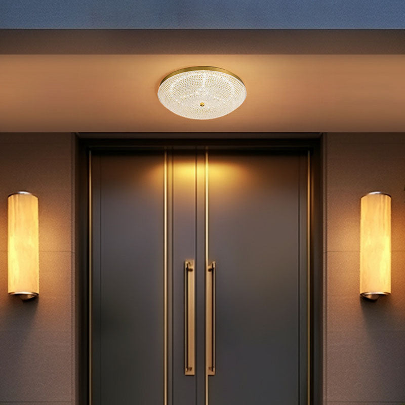 Contemporary Luxury Copper Glass Round LED Flush Mount Ceiling Light For Hallway