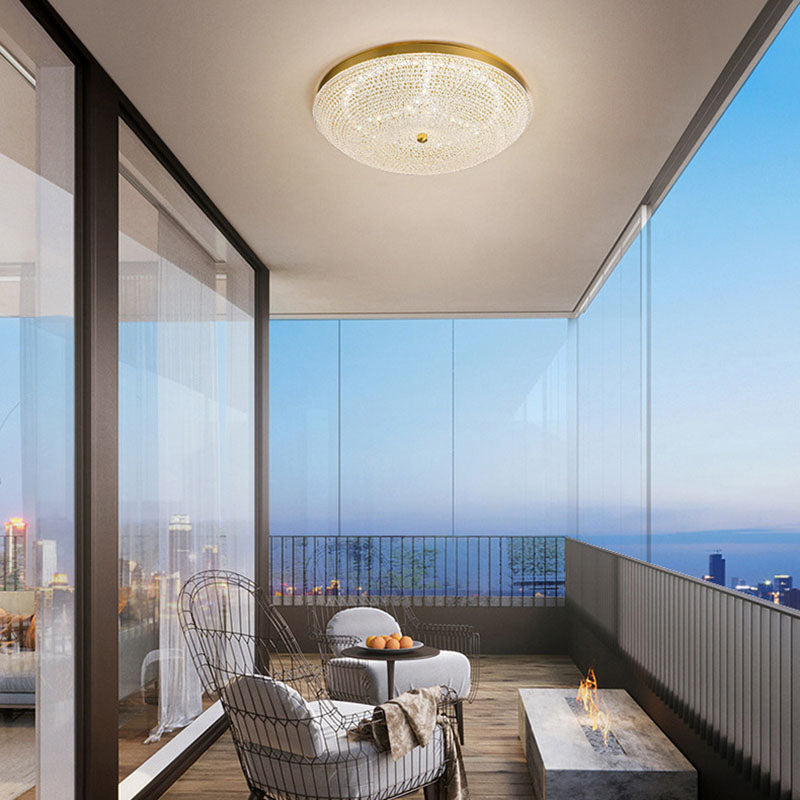 Contemporary Luxury Copper Glass Round LED Flush Mount Ceiling Light For Hallway