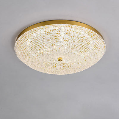 Contemporary Luxury Copper Glass Round LED Flush Mount Ceiling Light For Hallway