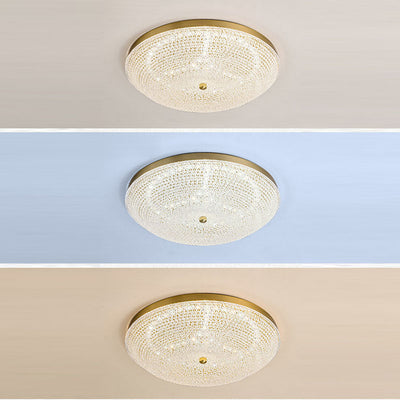 Contemporary Luxury Copper Glass Round LED Flush Mount Ceiling Light For Hallway