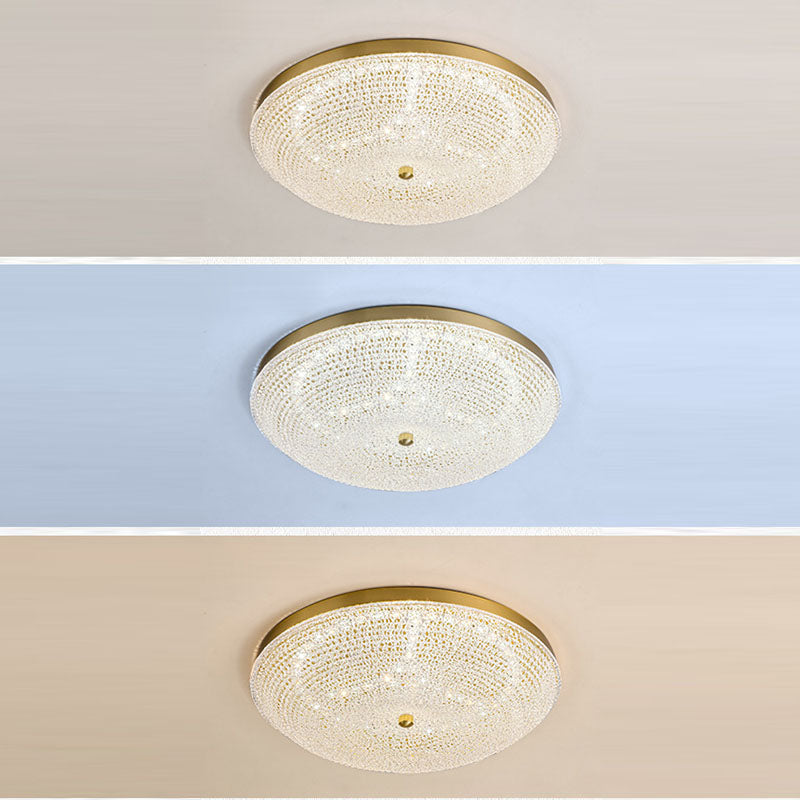 Contemporary Luxury Copper Glass Round LED Flush Mount Ceiling Light For Hallway