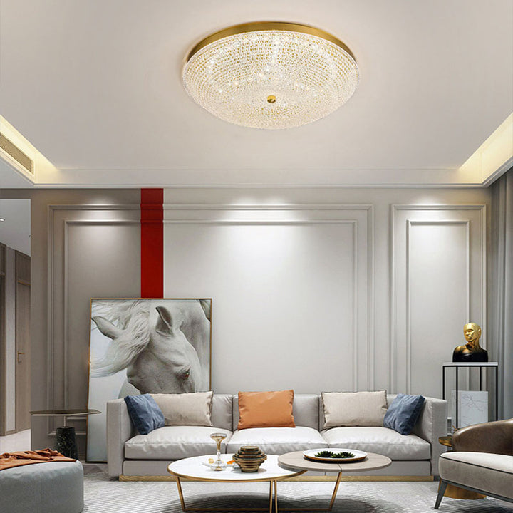 Contemporary Luxury Copper Glass Round LED Flush Mount Ceiling Light For Hallway