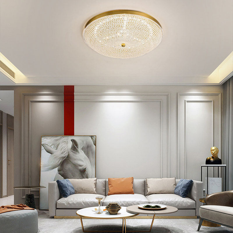 Contemporary Luxury Copper Glass Round LED Flush Mount Ceiling Light For Hallway