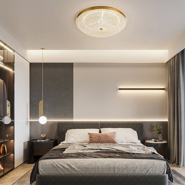 Contemporary Luxury Copper Glass Round LED Flush Mount Ceiling Light For Hallway