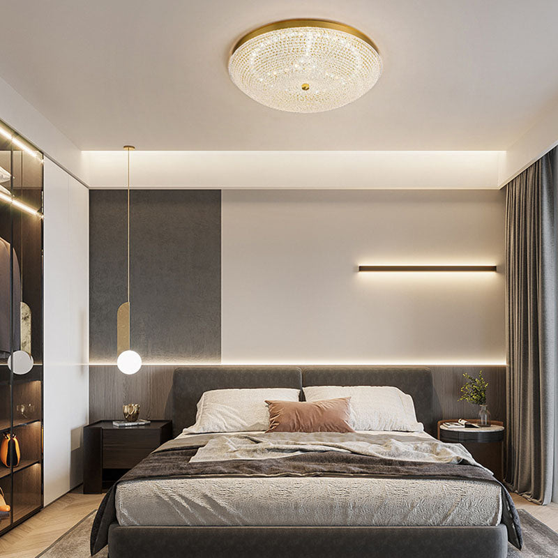 Contemporary Luxury Copper Glass Round LED Flush Mount Ceiling Light For Hallway
