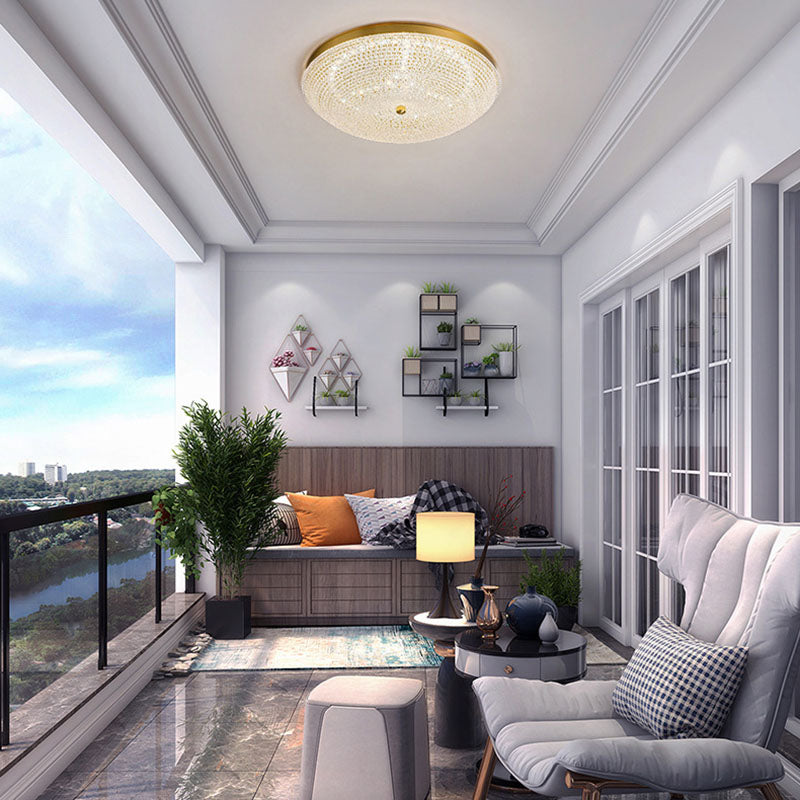 Contemporary Luxury Copper Glass Round LED Flush Mount Ceiling Light For Hallway
