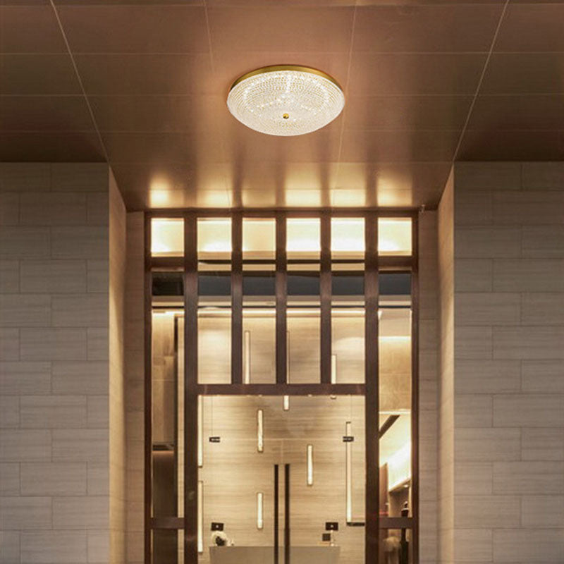 Contemporary Luxury Copper Glass Round LED Flush Mount Ceiling Light For Hallway