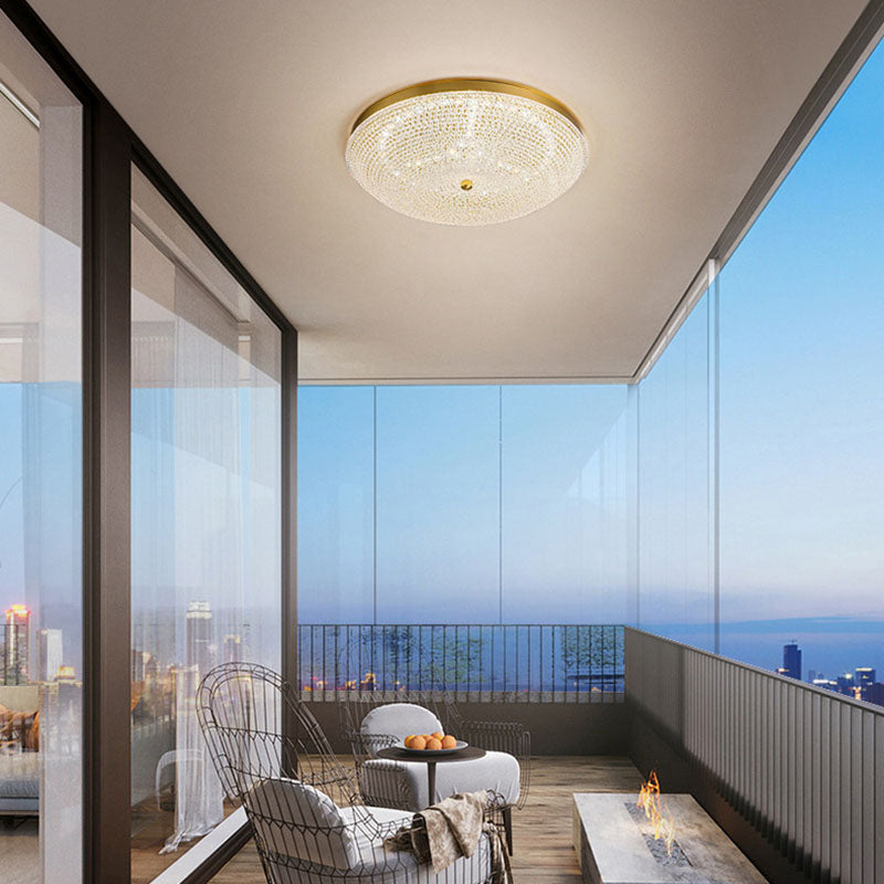 Contemporary Luxury Copper Glass Round LED Flush Mount Ceiling Light For Hallway