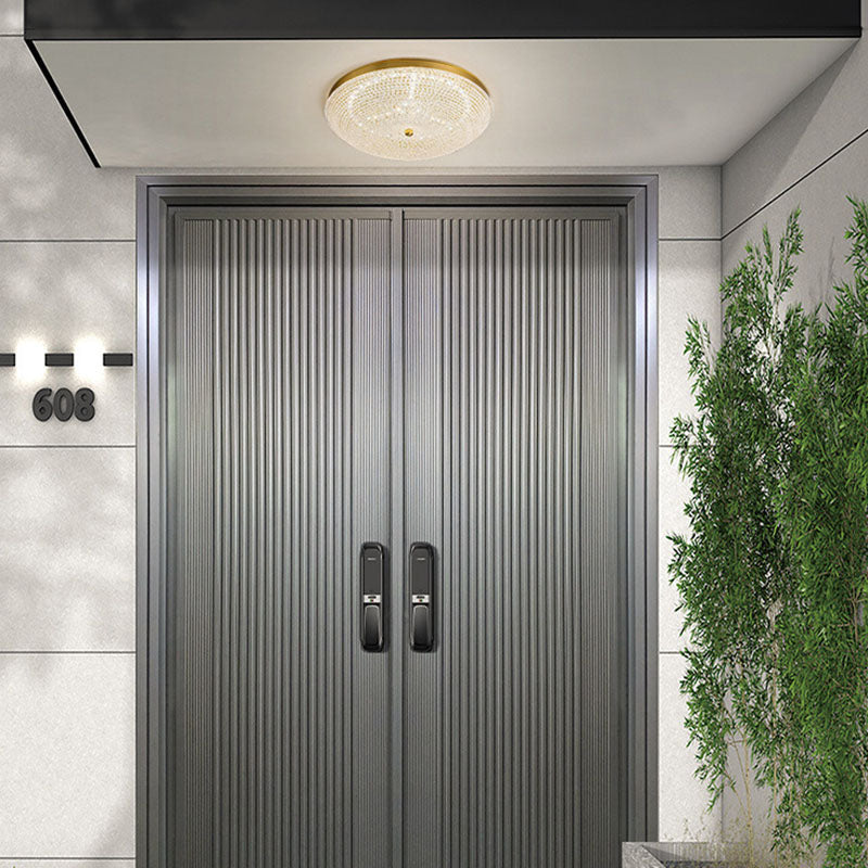 Contemporary Luxury Copper Glass Round LED Flush Mount Ceiling Light For Hallway