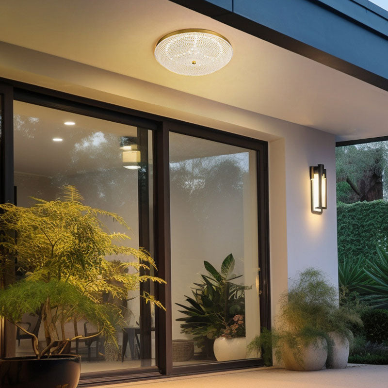 Contemporary Luxury Copper Glass Round LED Flush Mount Ceiling Light For Hallway