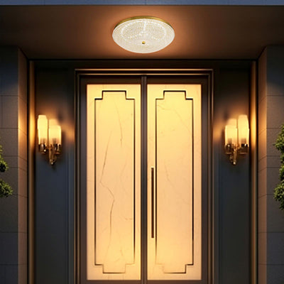 Contemporary Luxury Copper Glass Round LED Flush Mount Ceiling Light For Hallway