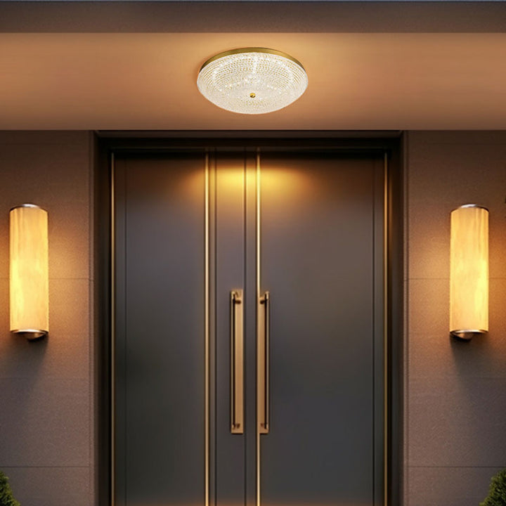 Contemporary Luxury Copper Glass Round LED Flush Mount Ceiling Light For Hallway