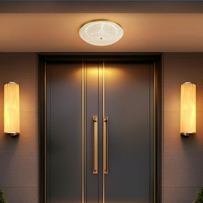 Contemporary Luxury Copper Glass Round LED Flush Mount Ceiling Light For Hallway