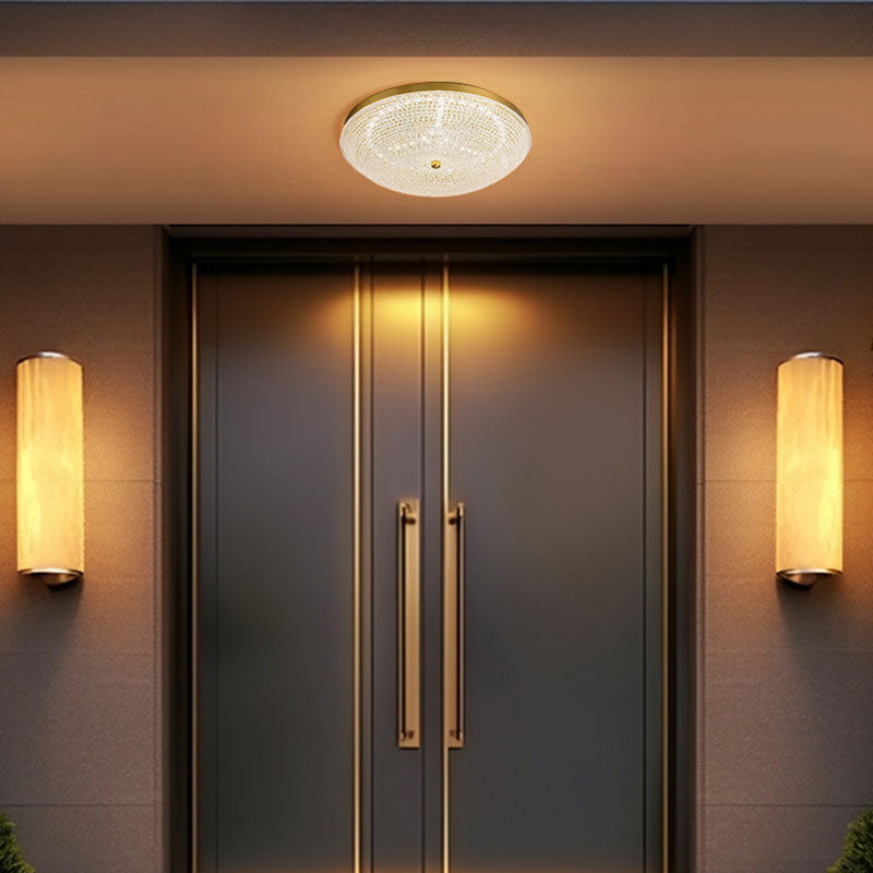Contemporary Luxury Copper Glass Round LED Flush Mount Ceiling Light For Hallway