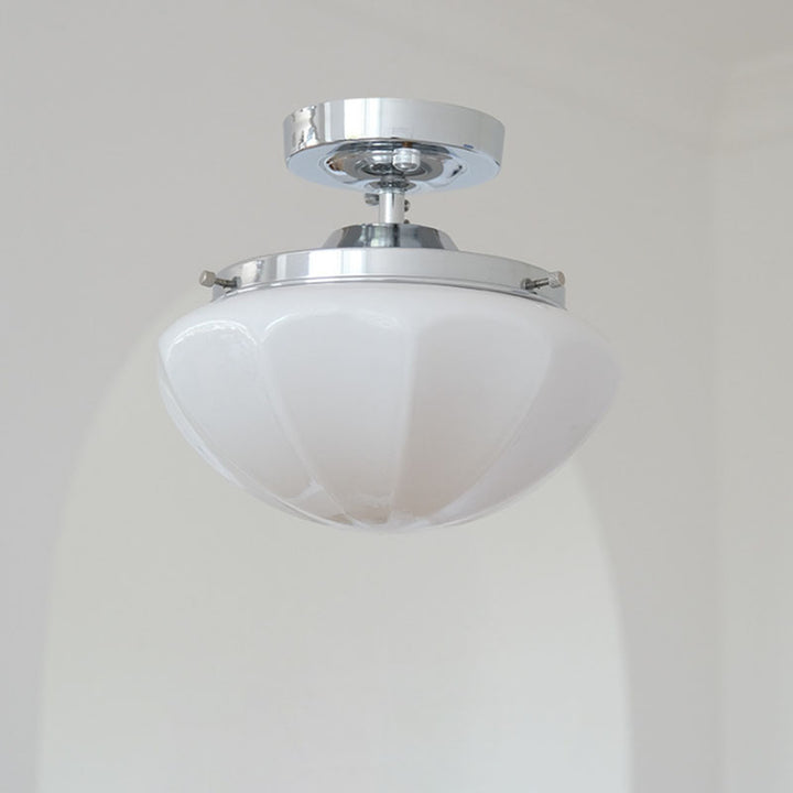 Traditionelle Vintage Eisen Glas Creme Runde 1-Licht Semi-Flush Mount Deckenleuchte Für Flur 
