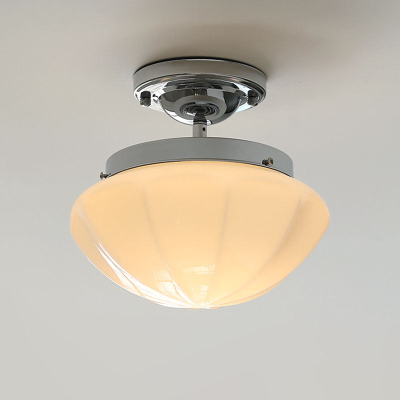Traditionelle Vintage Eisen Glas Creme Runde 1-Licht Semi-Flush Mount Deckenleuchte Für Flur 