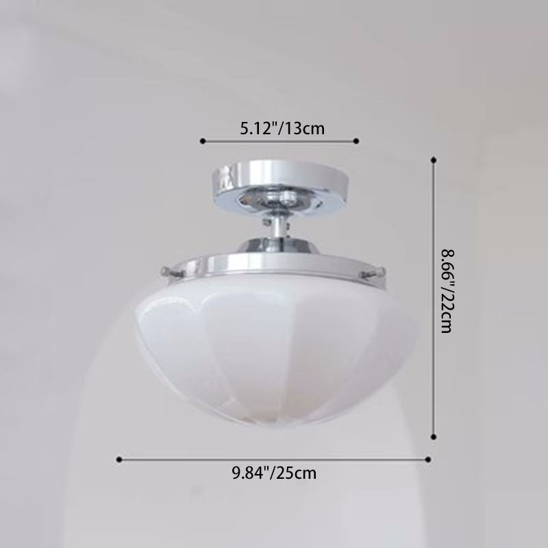 Traditionelle Vintage Eisen Glas Creme Runde 1-Licht Semi-Flush Mount Deckenleuchte Für Flur 