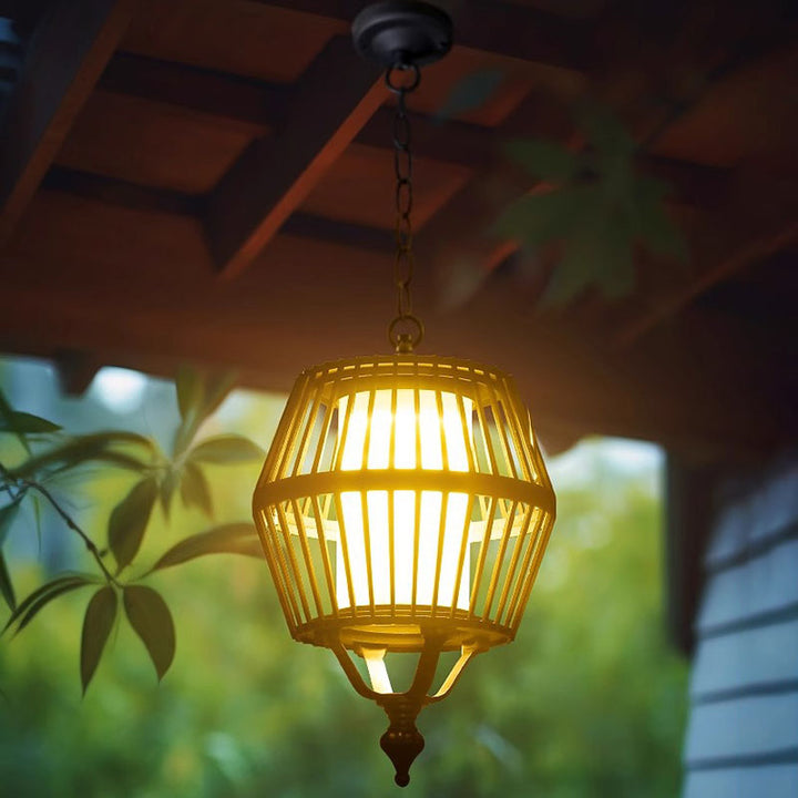 Zeitgenössische industrielle wasserdichte Solar-Aluminium-Glaslaterne runde LED-Pendelleuchte für den Außenbereich 