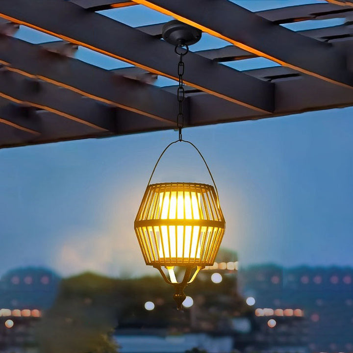 Contemporary Industrial Waterproof Solar Aluminum Glass Lantern Round LED Pendant Light For Outdoor Patio
