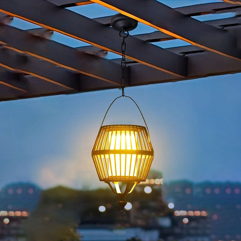 Contemporary Industrial Waterproof Solar Aluminum Glass Lantern Round LED Pendant Light For Outdoor Patio