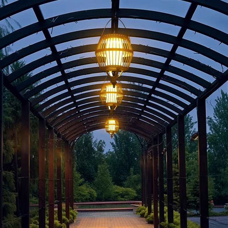 Contemporary Industrial Waterproof Solar Aluminum Glass Lantern Round LED Pendant Light For Outdoor Patio