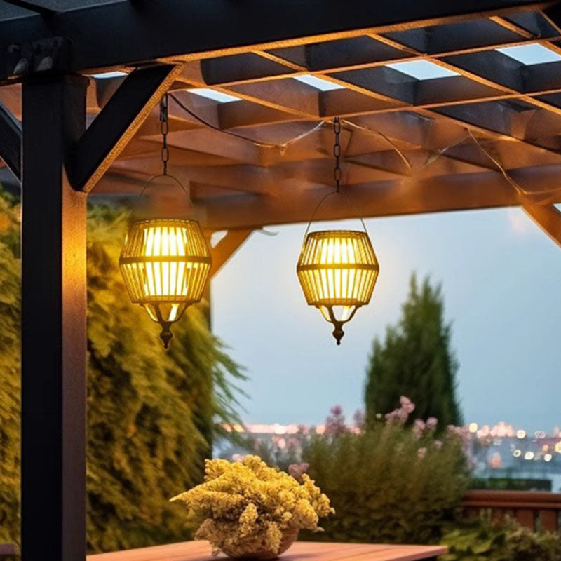 Contemporary Industrial Waterproof Solar Aluminum Glass Lantern Round LED Pendant Light For Outdoor Patio